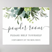 Eucalyptus Green Foliage Wedding Powder Room Sign Poster (Vorne)