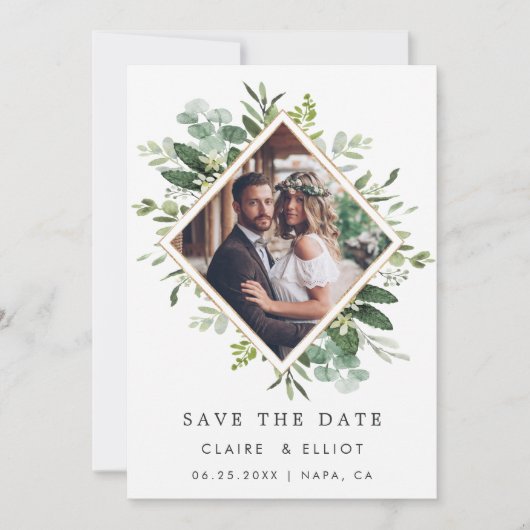 Eucalyptus Green Foliage Wreath Foto Save The Date (Vorderseite)