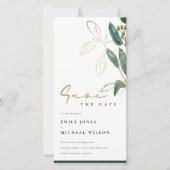 EUCALYPTUS GREEN GOLD FOLIAGE SAVE THE DATE EINLAD DANKESKARTE (Vorderseite)