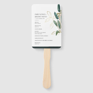 EUCALYPTUS GREEN GOLD FOLIAGE WEDDING PROGRAMM FÄCHER