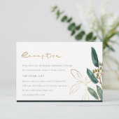 EUCALYPTUS GREEN GOLD FOLIAGE WEDING RECEPTION BEGLEITKARTE (Stehend Vorderseite)