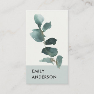 EUCALYPTUS GREEN GRAY FOLIAGE BRANCH WATERCOLOR VISITENKARTE