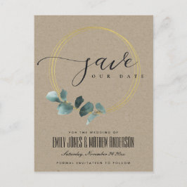 EUCALYPTUS GREEN KRAFT FAUNA KRIEG SAVE THE DATE ANKÜNDIGUNGSPOSTKARTE