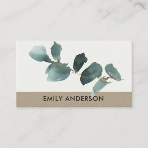 EUCALYPTUS GREEN KRAFT FOLIAGE BRANCH WATERCOLLE VISITENKARTE