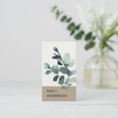 EUCALYPTUS GREEN KRAFT FOLIAGE BRANCH WATERCOLOR VISITENKARTE (Stehend Vorderseite)