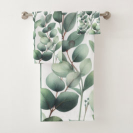 Eucalyptus Green Leaf Print Sot 3-teilig Badhandtuch Set
