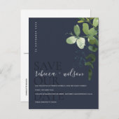 EUCALYPTUS GREEN NAVY WATERCOLOR SAVE THE DATE ANKÜNDIGUNGSPOSTKARTE (Vorne/Hinten)