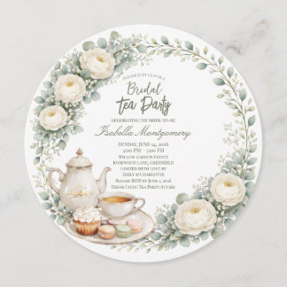 Eucalyptus Green Palette Tea Party Bridal Shower Einladung
