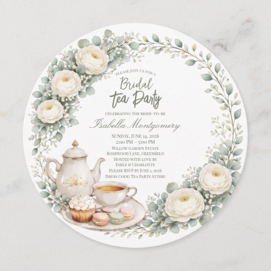 Eucalyptus Green Palette Tea Party Bridal Shower Einladung (Vorderseite)