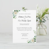 Eucalyptus Green White Flower Invitation Einladung (Stehend Vorderseite)