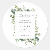 Eucalyptus Green Wreath Wedding Vielen Dank Runder Aufkleber (Vorderseite)