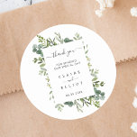 Eucalyptus Green Wreath Wedding Vielen Dank Runder Aufkleber<br><div class="desc">Diese Hochzeit danke Ihnen Aufkleber bemalte Aquarell Eukalyptus,  grüne Blätter und botanischen Kranz. Für eine weiter gehende Anpassung dieses Designs klicken Sie bitte auf den Link "Weitere Anpassung". Matching-Elemente sind ebenfalls verfügbar.</div>