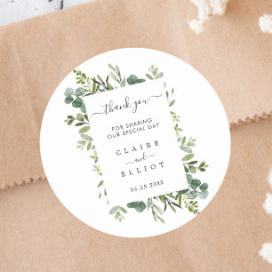 Eucalyptus Green Wreath Wedding Vielen Dank Runder Aufkleber