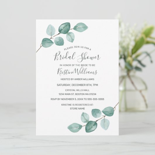 Eucalyptus Greenerenery Black Virtual Brautparty i Einladung (Stehend Vorderseite)