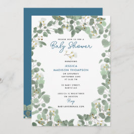 Eucalyptus Greenery Baby Boy Blue Baby Shower Einladung