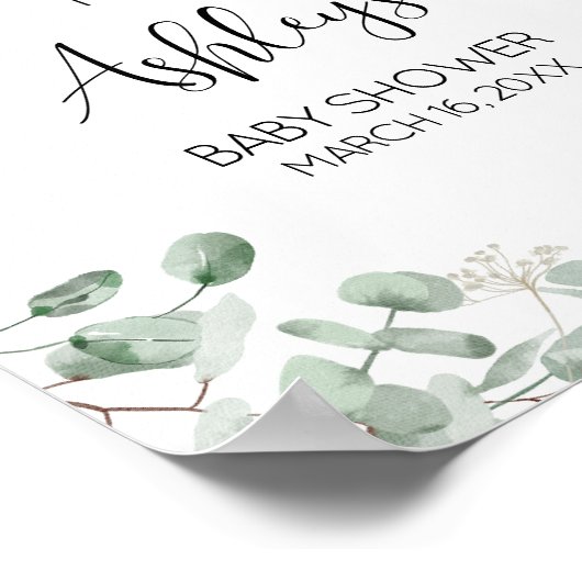 Eucalyptus Greenery Baby Dusche Willkommen Poster (Ecke)