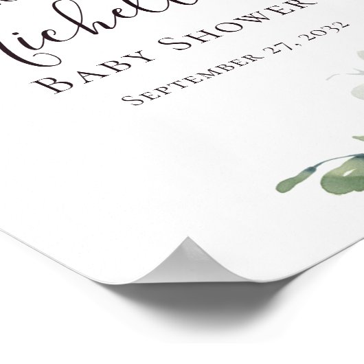 Eucalyptus Greenery Baby Dusche Willkommen Poster (Ecke)