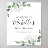 Eucalyptus Greenery Baby Dusche Willkommen Poster (Vorne)