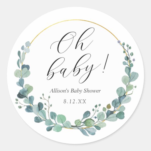 Eucalyptus Greenery Baby Duwer Round Sticker (Vorderseite)