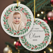 Eucalyptus Greenery Baby First Christmas Photo Keramik Ornament