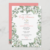 Eucalyptus Greenery Baby Girl Pink Baby Dusche Einladung (Vorne/Hinten)