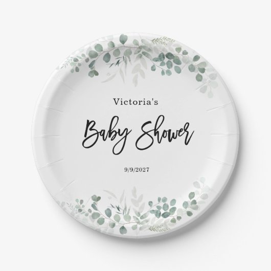 Eucalyptus Greenery Baby Shower Pappteller (Vorderseite)
