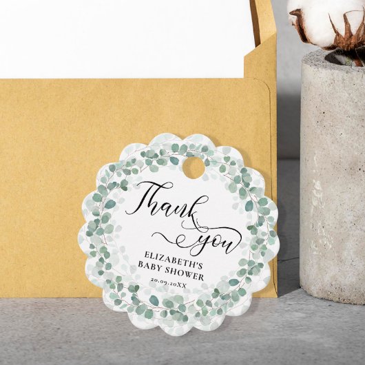 Eucalyptus Greenery Baby Shower Vielen Dank Geschenkanhänger