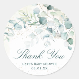 Eucalyptus Greenery Baby Shower Vielen Dank Runder Aufkleber