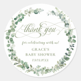 Eucalyptus Greenery Baby Shower Vielen Dank Runder Aufkleber