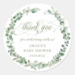 Eucalyptus Greenery Baby Shower Vielen Dank Runder Aufkleber