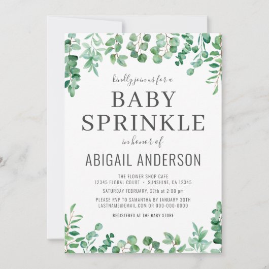 Eucalyptus Greenery Baby Sprinkle Modern Einladung (Vorderseite)