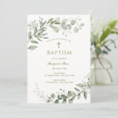 Eucalyptus Greenery Baptism Religious Einladung (Stehend Vorderseite)