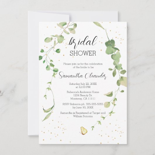 Eucalyptus Greenery Boho Brautparty Einladung (Vorderseite)