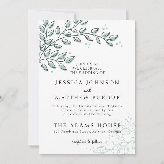 Eucalyptus Greenery Boho Elegant Wedding Einladung (Vorderseite)