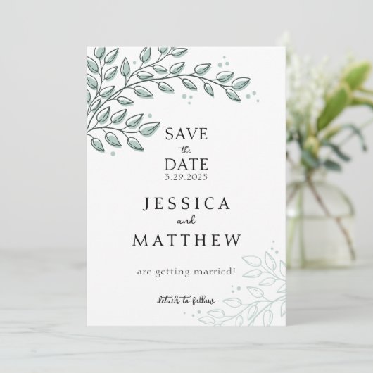 Eucalyptus Greenery Boho Elegant Wedding Save The Date (Stehend Vorderseite)