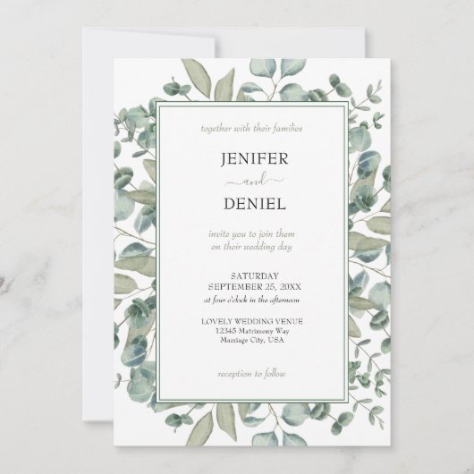 Eucalyptus Greenery Botanical Wedding Einladung (Vorderseite)