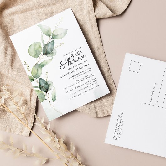 Eucalyptus Greenery Boy Baby Shower Einladungspostkarte