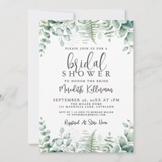 Eucalyptus Greenery Bridal Shower Einladung (Vorderseite)