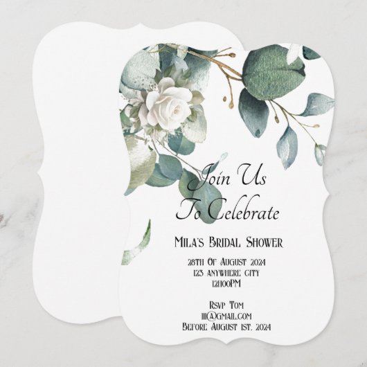 EUCALYPTUS GREENERY BRIDAL SHOWER EINLADUNG (Vorne/Hinten)