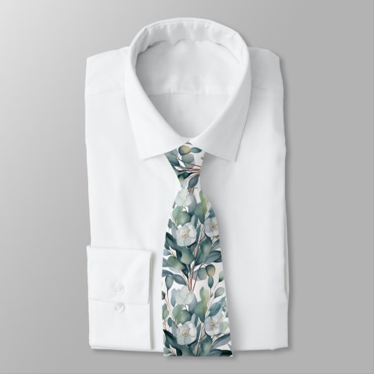 Eucalyptus Greenery Classic Formal Floral Neck Tie Krawatte (Gebunden)
