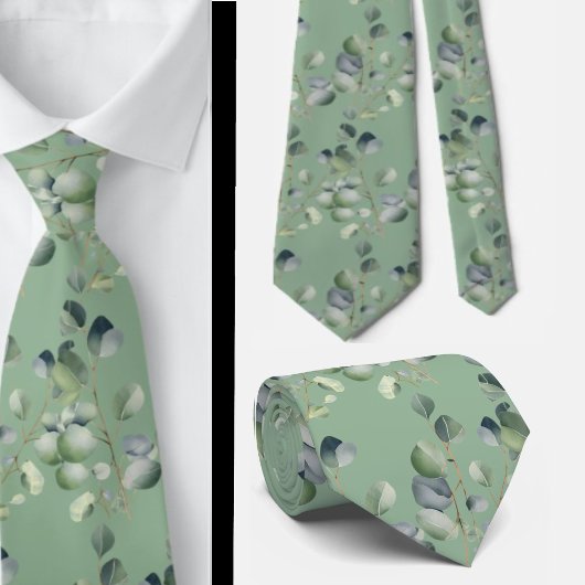 Eucalyptus Greenery Classic Formal Floral Neck Tie Krawatte