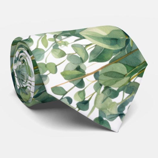 Eucalyptus Greenery Classic Formal Floral Neck Tie Krawatte (Gerollt)