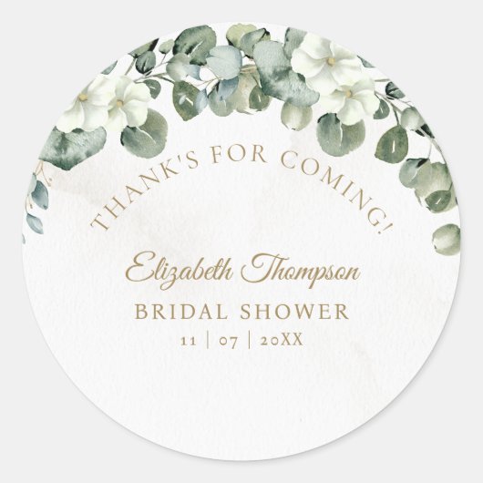 Eucalyptus Greenery Elegant Bridal Shower Runder Aufkleber (Vorderseite)