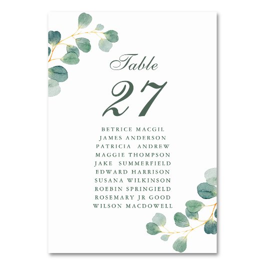 Eucalyptus Greenery Elegant Wedding Guest Name Tischnummer