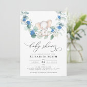 Eucalyptus Greenery Elephant Blue Baby Boy Shower Einladung (Stehend Vorderseite)
