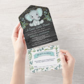 Eucalyptus Greenery Elephant Gray Wood Baby Shower All In One Einladung (Abreißen)
