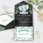 Eucalyptus Greenery Elephant Gray Wood Baby Shower All In One Einladung