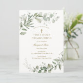 Eucalyptus Greenery First Communion Religious Einladung (Stehend Vorderseite)