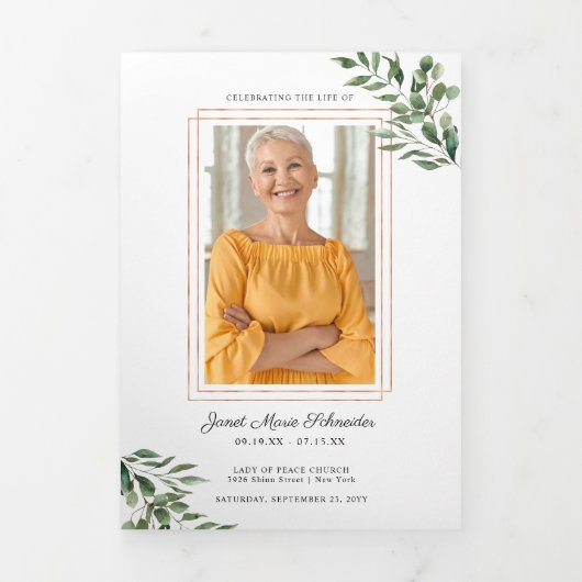 Eucalyptus Greenery | Funeral Memorial Program Dreifach Gefaltete Ankündigung (Cover)