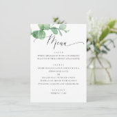 Eucalyptus Greenery Garden Wedding. Elegant Script Menükarte (Stehend Vorderseite)